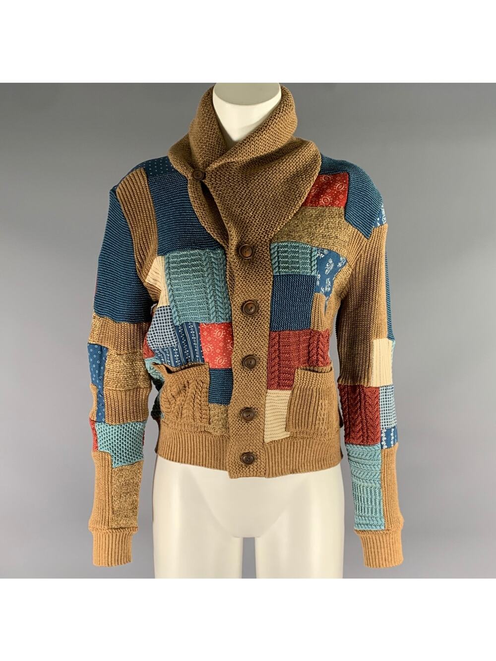 RRL by RALPH LAUREN Size 3 Brown Multi Color Cotton Linen Silk Cardigan Womens